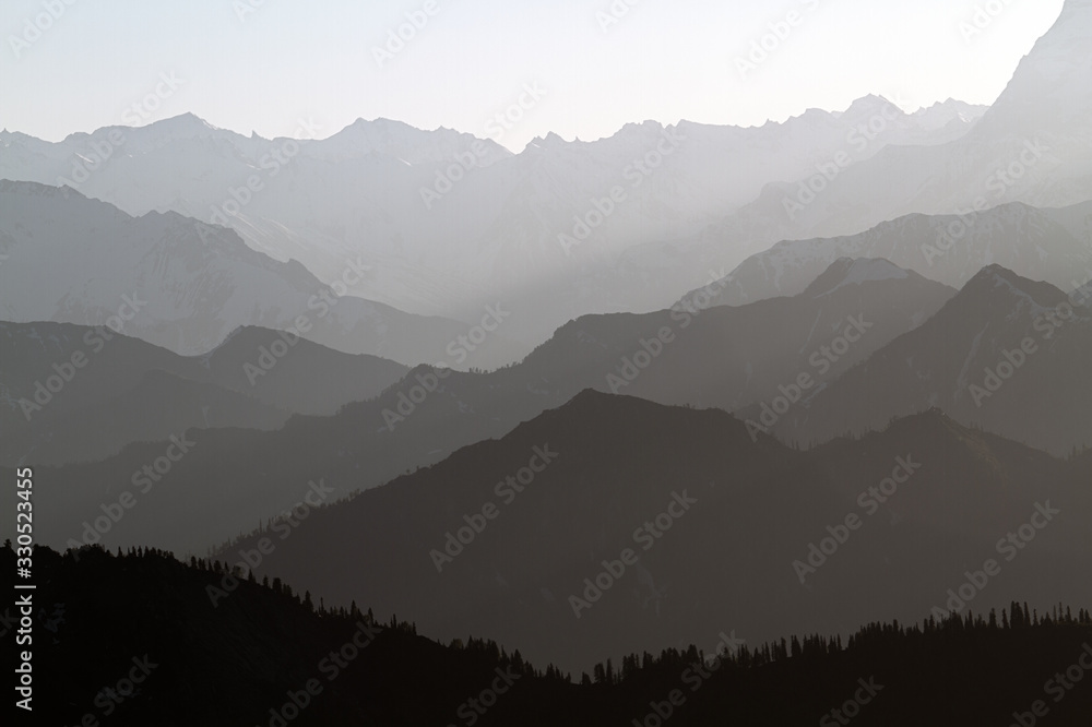 Silhouette  of Mountain ranges in Kashmir , landscape , forest
