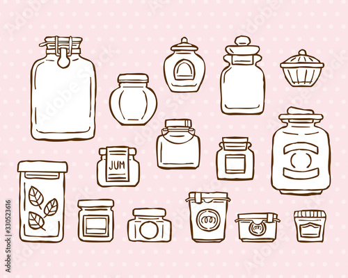 ビンやキャニスターなどのゆるくてかわいい手描き線画イラスト