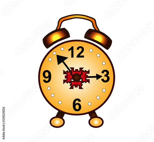 Alarm clock icon with. Flat design style. Clock silhouette