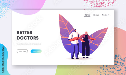 People Waiting Vaccine against Chickenpox Virus Landing Page Template. Senior Woman and Young Man Immunization. Mother and Adult Son Stand Together Waiting Vaccination. Cartoon Vector Illustration