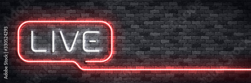 Vector realistic isolated neon sign of Live flyer logo for decoration on the wall background. Concept of podcast and radio.