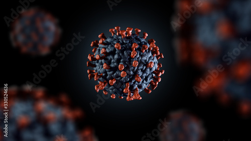 3D illustration of corona virus coronavirus COVID-2019 in microscope
