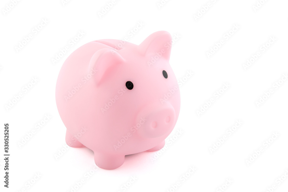 Pink piggy bank isolated on white with clipping path