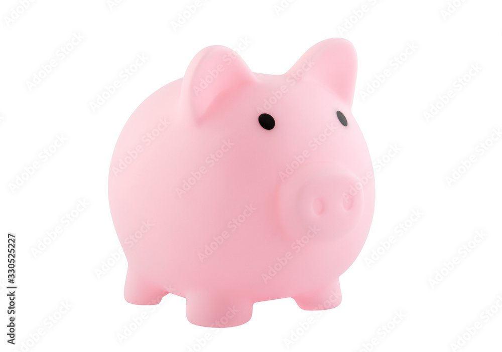 Pink piggy bank isolated on white with clipping path