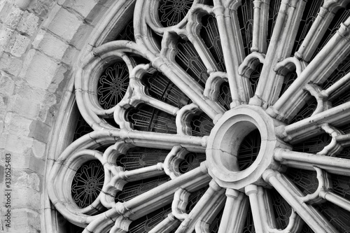 Stained glass window in black and white 