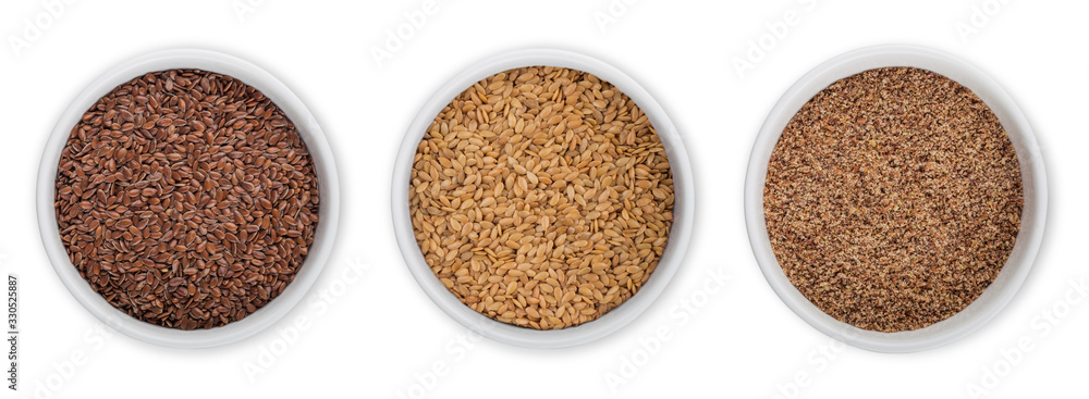 Bowl of raw natural organic linseed flax-seed with oil on white background. Bowl of raw natural organic linseed flax-seed with oil on white background.