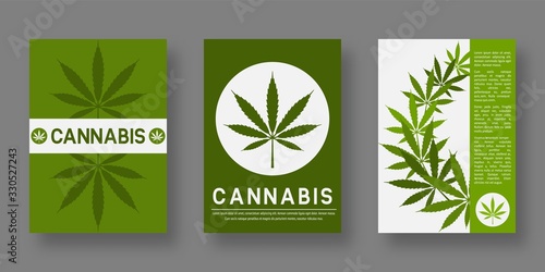 Medical cannabis cover templates set with leaf silhouette for design