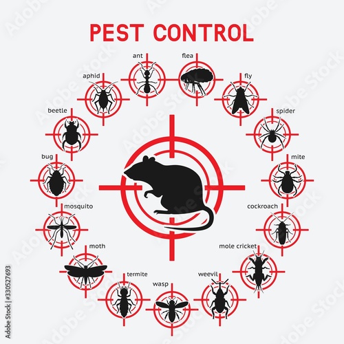 Pest Control icons set on red target photo
