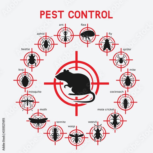 Pest Control icons set on red target