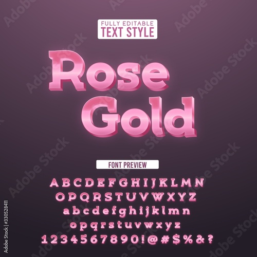Rose gold 3D elegant pink metallic text effect