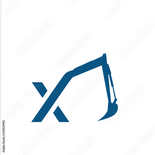 Initial  X  excavator logo concept vector with arm excavator template vector.