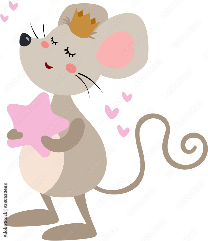 King little mouse holding a pink star