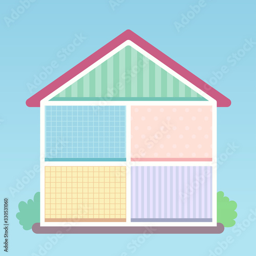 Village house cutaway flat style vector illustration