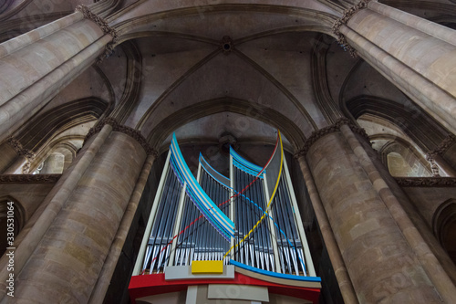 Marburg. Germany. The church organ and interior of St. Elizabeth's Church. The medieval church was built by the Order of the Teutonic Knights in honour of St. Elizabeth of Hungary.