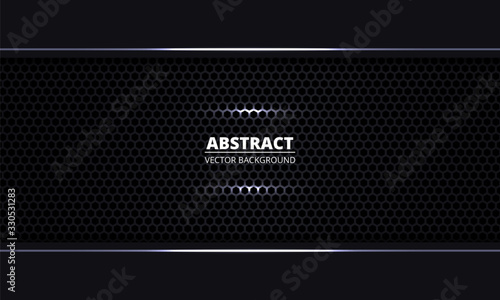 Black abstract background. Black metal texture steel hexagon grid background. Dark carbon fiber texture. Web design template vector illustration EPS 10.