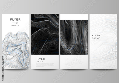 The minimalistic vector illustration of the editable layout of flyer, banner design templates. Smooth smoke wave, hi-tech concept black color techno background.