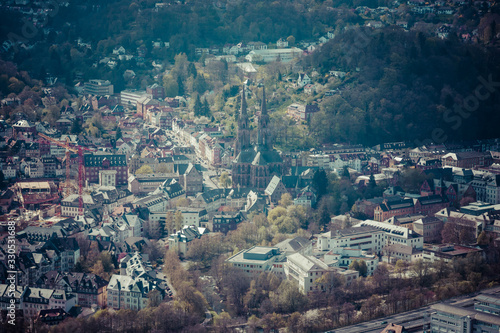 Marburg. Germany. The new and the old part of the city from the surrounding hills. Toning. Stylization. Marburg is a university town in the German federal state (Bundesland) of Hessen. © Sergey Kohl