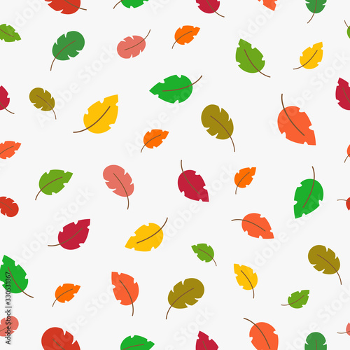 Fototapeta Seamless vector pattern with autumn elements. Cute colorful bright plant leaves on a white background. Creative design for printing on fabric, Wallpaper and children 's products.