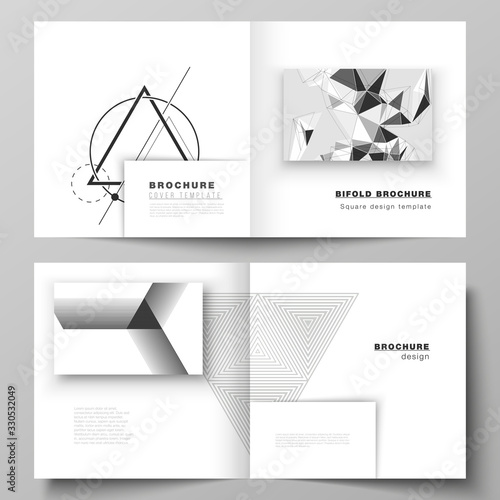 The vector layout of two covers templates for square design bifold brochure, magazine, flyer, booklet. Abstract geometric triangle design background using different triangular style patterns.
