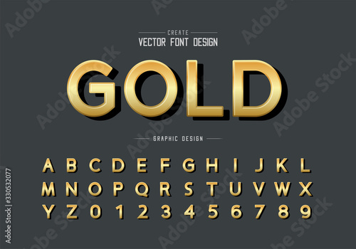 Gold font and alphabet vector, Golden design typeface and number, Graphic text