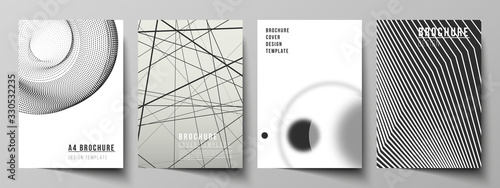 Vector layout of A4 format modern cover mockups design templates for brochure, flyer, booklet, report. Geometric abstract background, futuristic science and technology concept for minimalistic design.