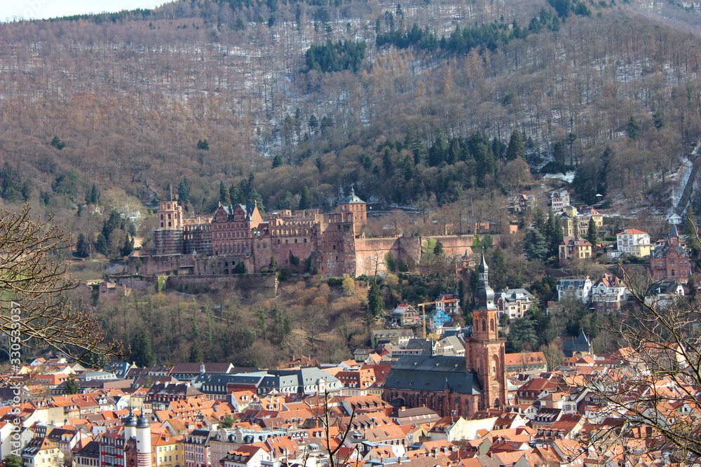 Heidelberger Castle (In german Heidelberger Schloss) and Heidelberg cityscape Baden-Württemberg Germany