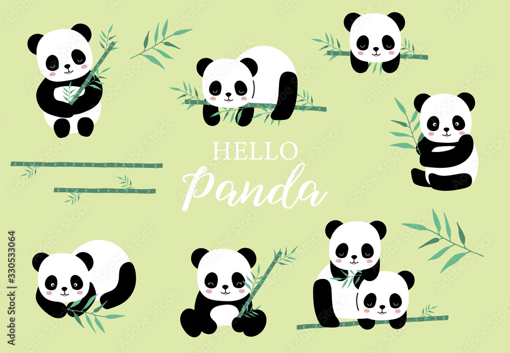 Pastel animal set with panda,bamboo illustration for sticker,postcard,birthday invitation.Editable element