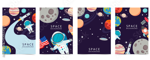 Collection of space background set with astronaut, planet, moon, star,rocket.Editable vector illustration for website, invitation,postcard and sticker