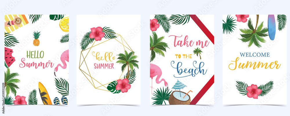 Obraz Collection of summer background set with fruit,flamingo,coconut tree.Editable vector illustration for New year invitation,postcard and website banner