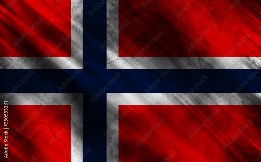 Flag of Norway on old and ruined fabric Flag of Norway on old and ruined fabric