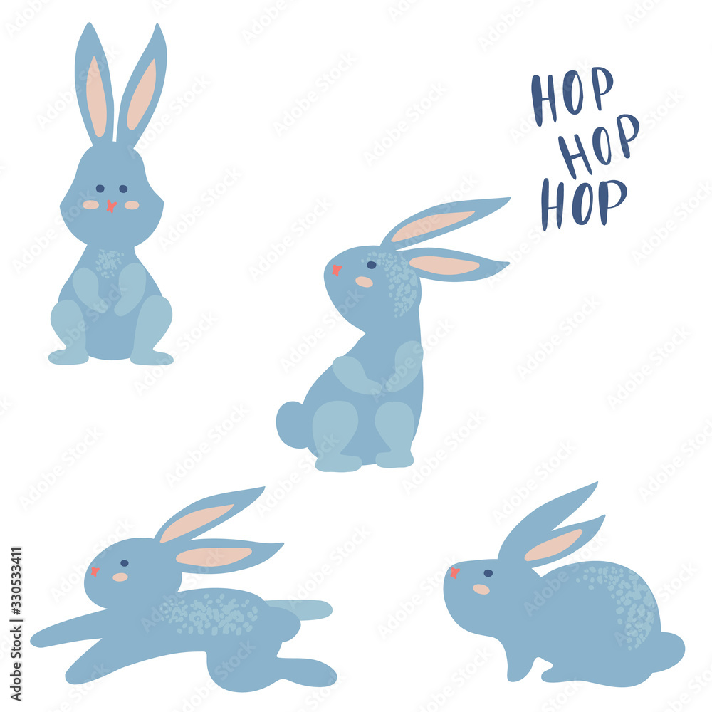 Obraz premium Set of a funny simple rabbit cartoon