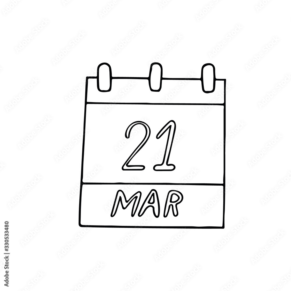 calendar hand drawn in doodle style. March 22. day, date. icon, sticker, element calendar hand drawn in doodle style. March 22. day, date. icon, sticker, element