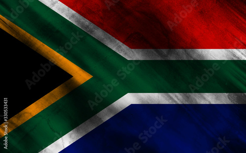 South Africa flag on old and ruined fabric
