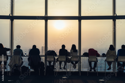 Canvas Print People silhouette inside Observation Deck. Tokyo, Japan.