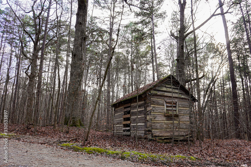 A secluded old  cabin in the North Carolina woods in winter