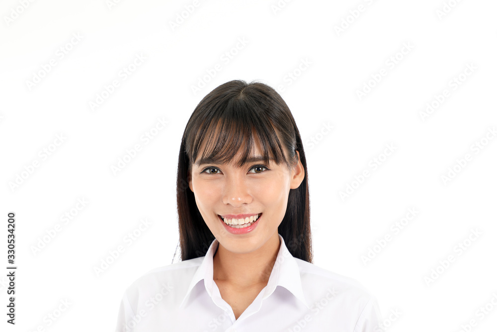Facial Expression Young Asian woman office attire white background Facial Expression Young Asian woman office attire white background