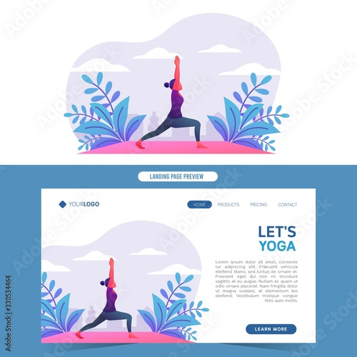 Young women doing yoga in nature for web landing page and banner