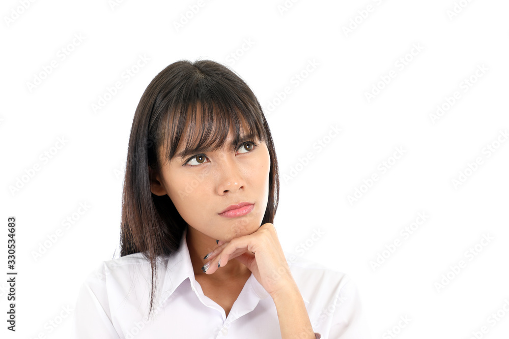 Facial Expression Young Asian woman office attire white background Facial Expression Young Asian woman office attire white background