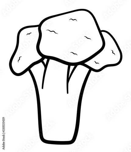 Cartoon style broccoli in black lines on white background