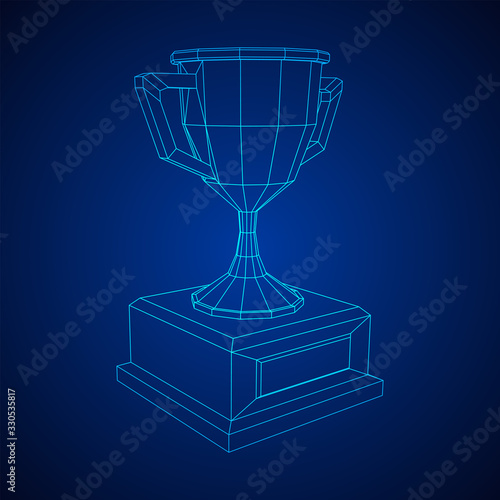 Winner trophy cup. Award concept. Wireframe low poly mesh vector illustration