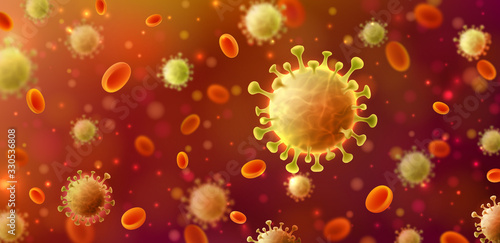 Vector of Coronavirus 2019-nCoV and Virus background with disease cells.COVID-19 Corona virus outbreaking and Pandemic medical health risk concept.Vector illustration eps 10