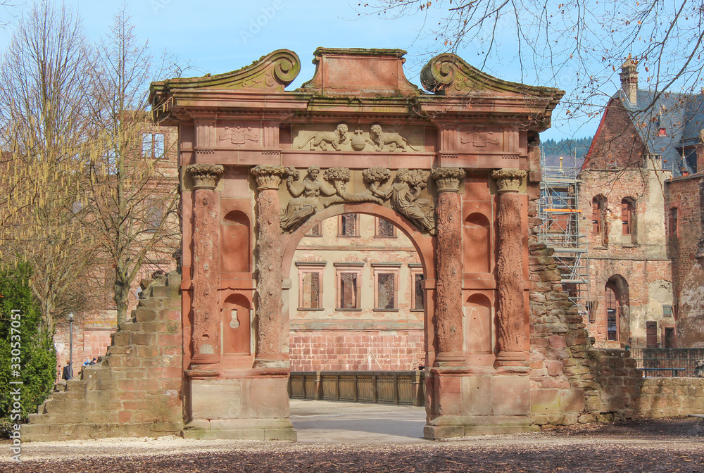 Entrance Gate at (in german Elisabethentor) Heidelberger Castle (In german Heidelberger Schloss) Heidelberg Baden-Württemberg Germany