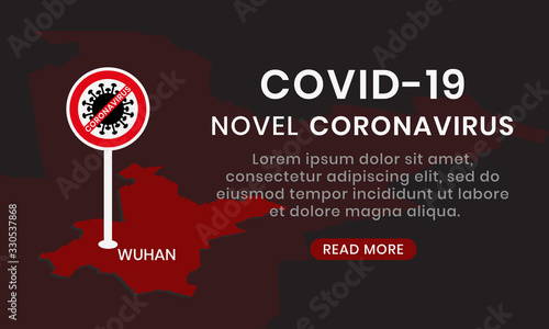 Novel Coronavirus 2019-nCoV outbreak warning banners. COVID-19 virus caution icons.