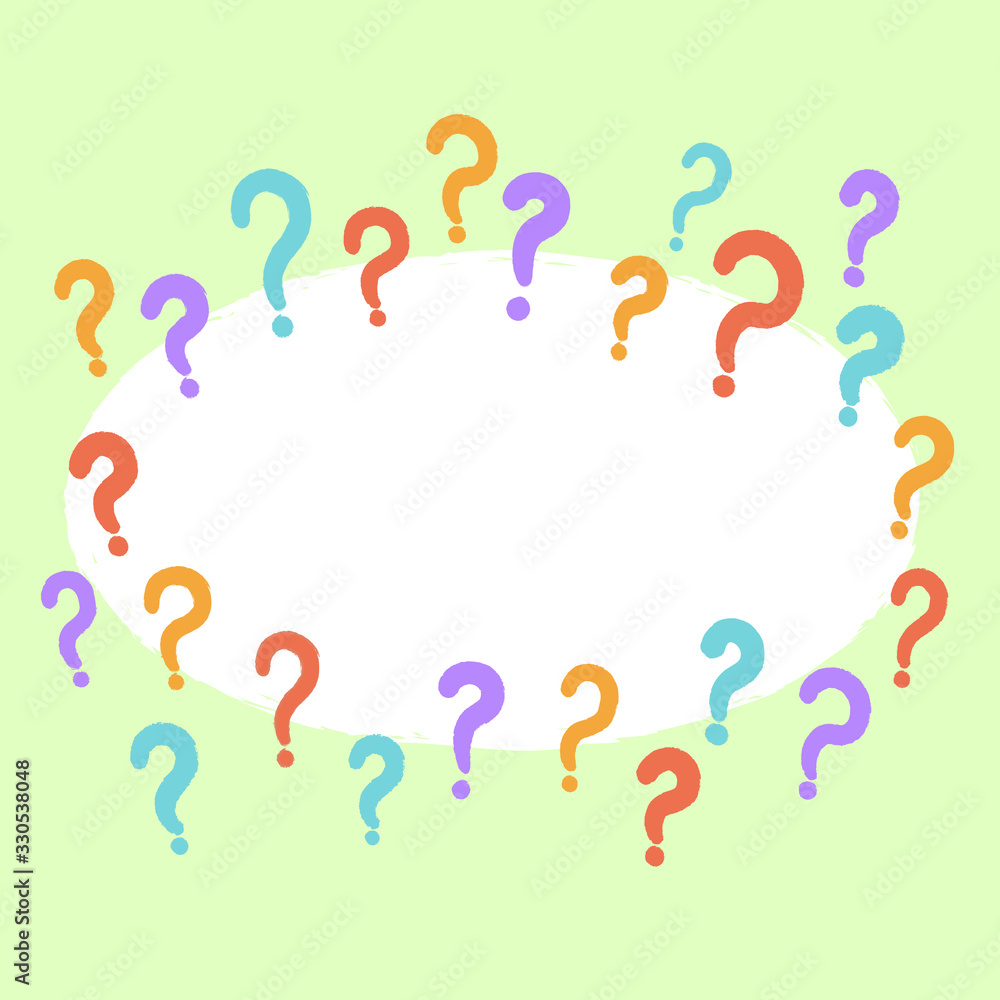 Hand drawn colorful text frame with question marks. Stock vector illustration. Question marks background. Hand drawn colorful text frame with question marks. Stock vector illustration. Question marks background.