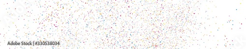 Abstract explosion of confetti. Colorful grainy texture isolated on white. Panoramic background. Colored stains and blots. Wide horizontal long banner for site. Illustration, EPS 10.  