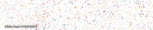 Abstract explosion of confetti. Colorful grainy texture isolated on white. Panoramic background. Colored stains and blots. Wide horizontal long banner for site. Illustration, EPS 10.  