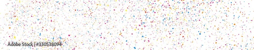 Abstract explosion of confetti. Colorful grainy texture isolated on white. Panoramic background. Colored stains and blots. Wide horizontal long banner for site. Illustration, EPS 10. 