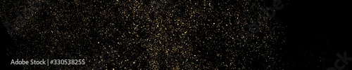 Gold glitter texture panoramic background.Gold glitter texture isolated on black. Amber particles color. Celebratory panoramic background. Golden explosion of confetti. Long horizontal banner. Vector 