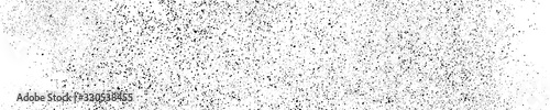 Black grainy texture isolated on white background. Dust overlay. Dark noise granules. Wide horizontal long banner for site. Vector design elements, illustration, EPS 10.