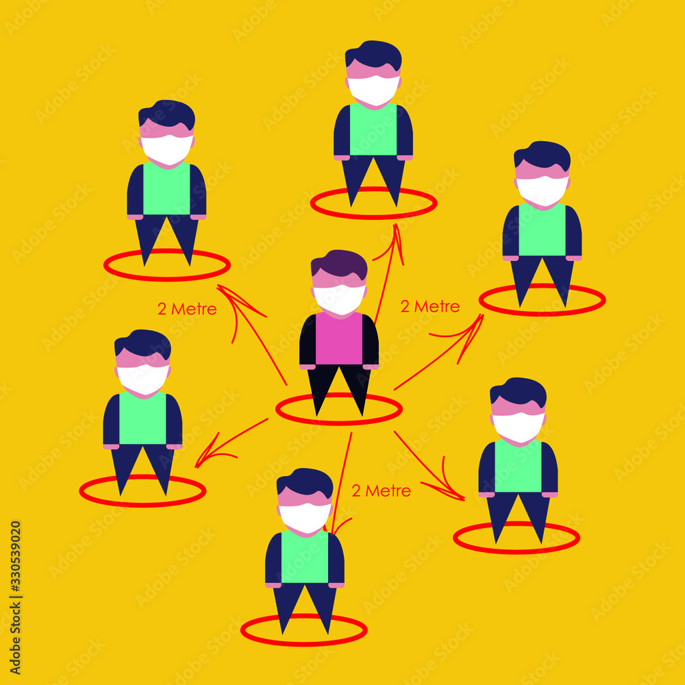 Vector Illustration of social distance or cough etiquette during pandemic outbreak